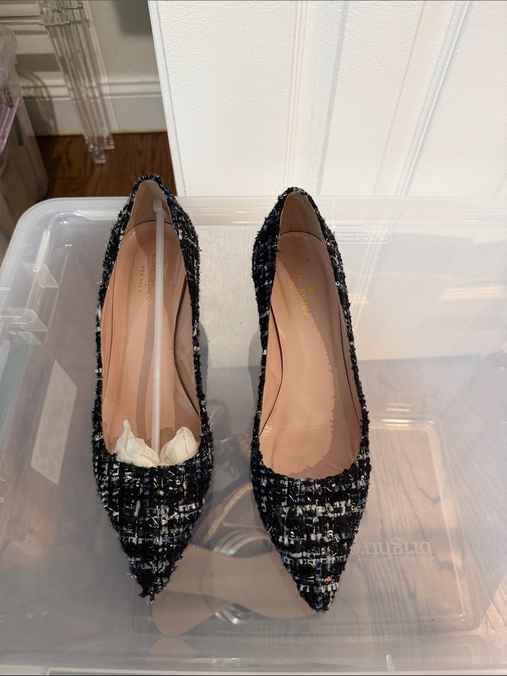 kate spade Black and White Tweed Pointed-Toe Heels